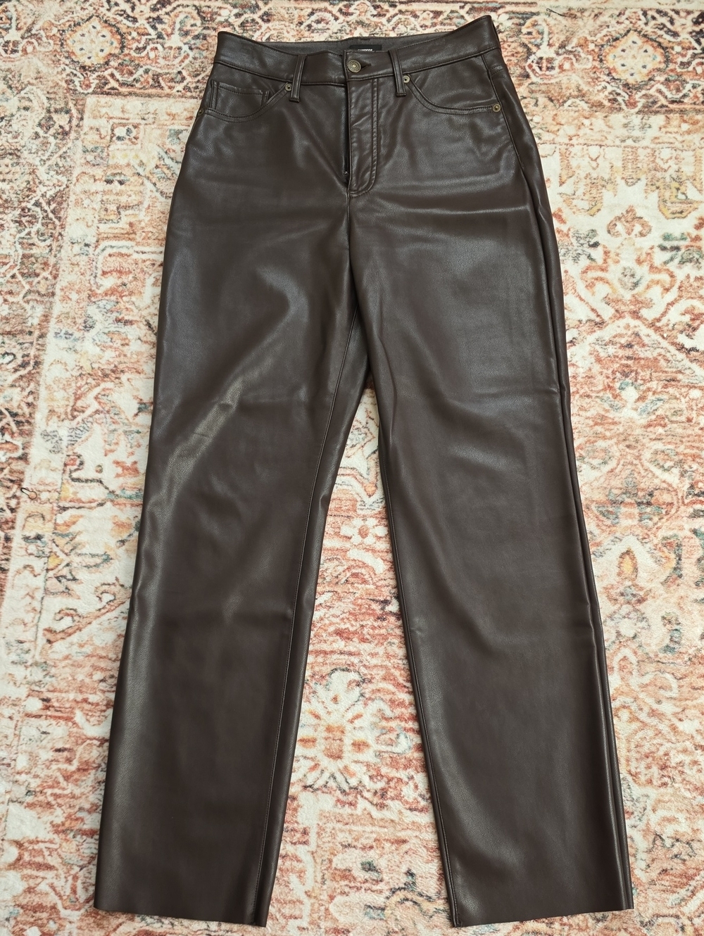 Express Women's Dark Brown Faux Leather Straight Leg Pants Size 6R